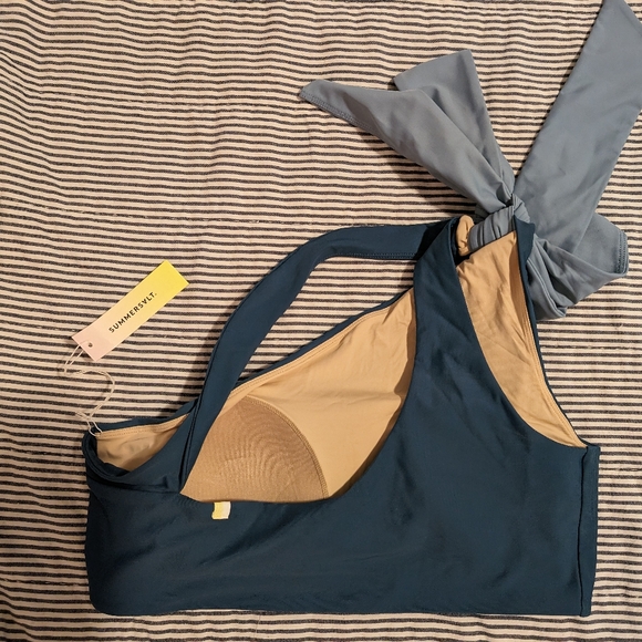 NWT Bow-Shoulder Ruched Sidestroke Bikini Top - Picture 3 of 3